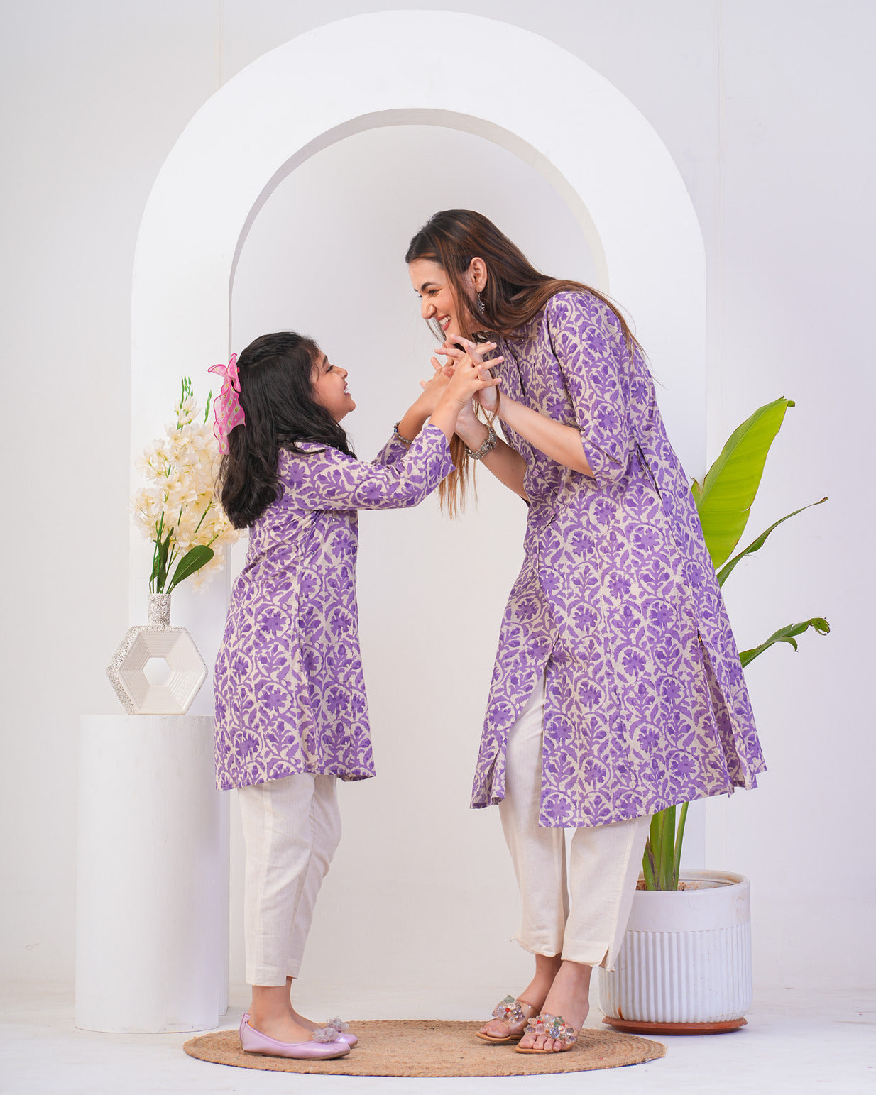 Purple With Beige Cotton Fabric Kurti