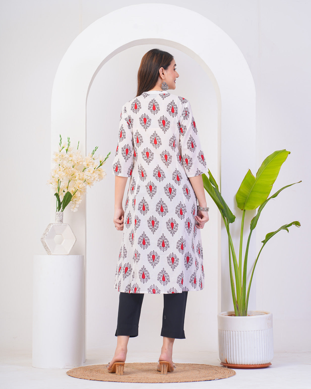 White With Floral Printed Cotton Kurti