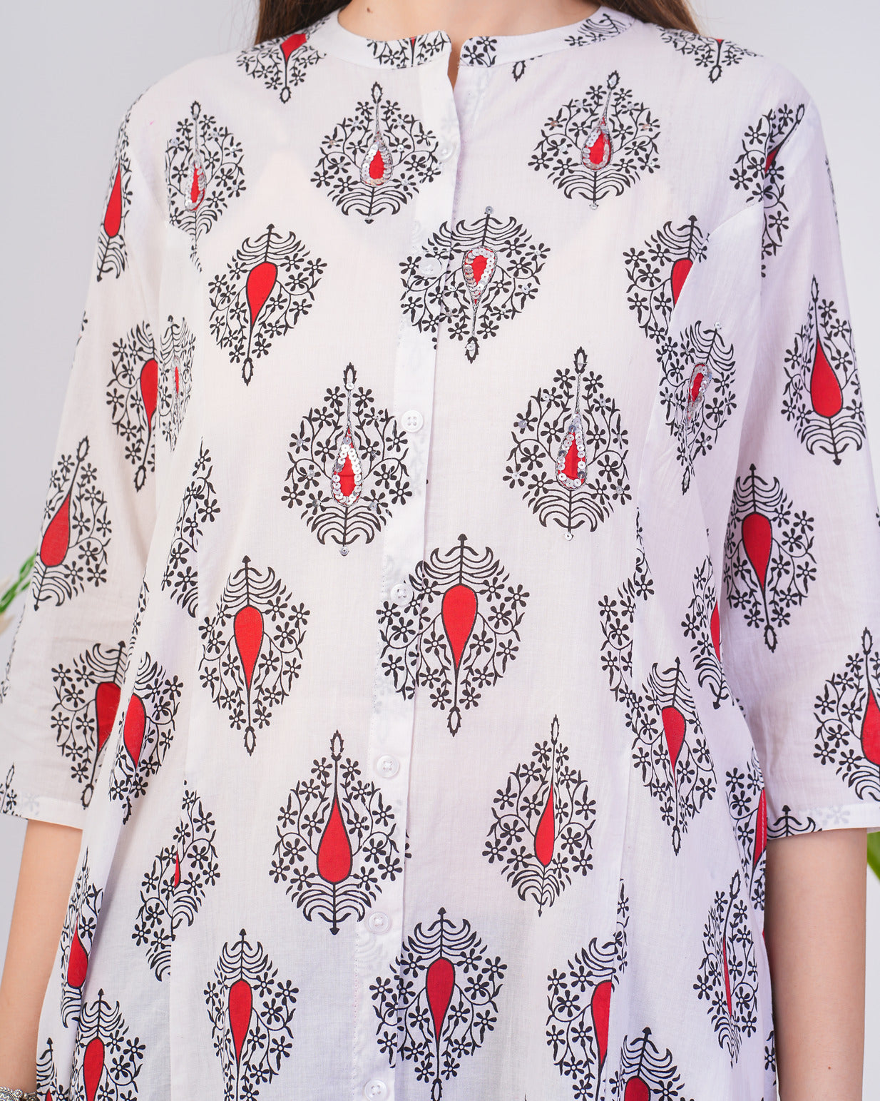 White With Floral Printed Cotton Kurti