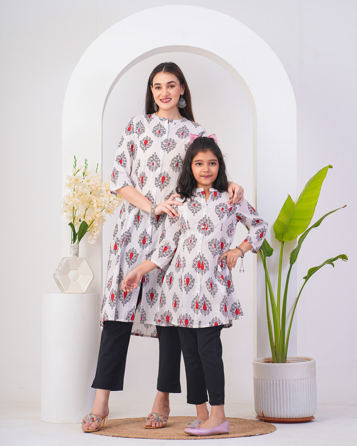 White With Floral Printed Cotton Kurti