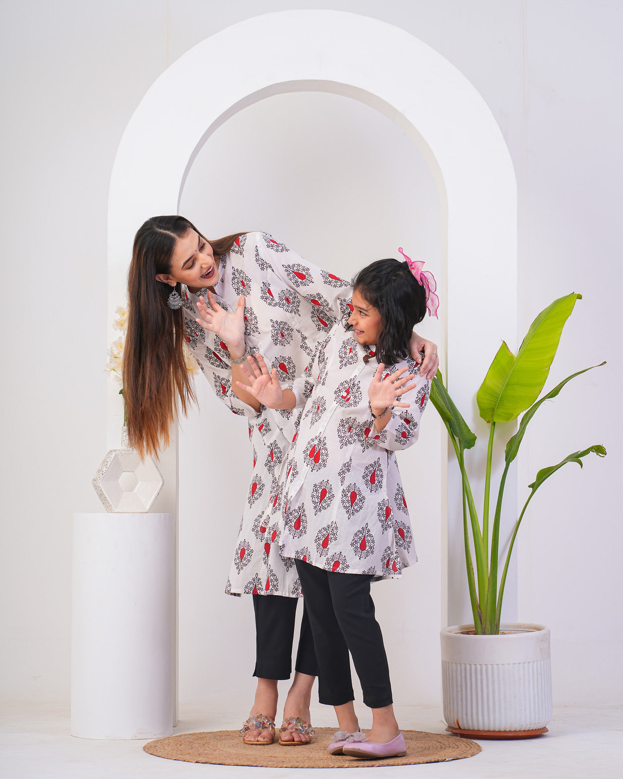 White With Floral Printed Cotton Kurti