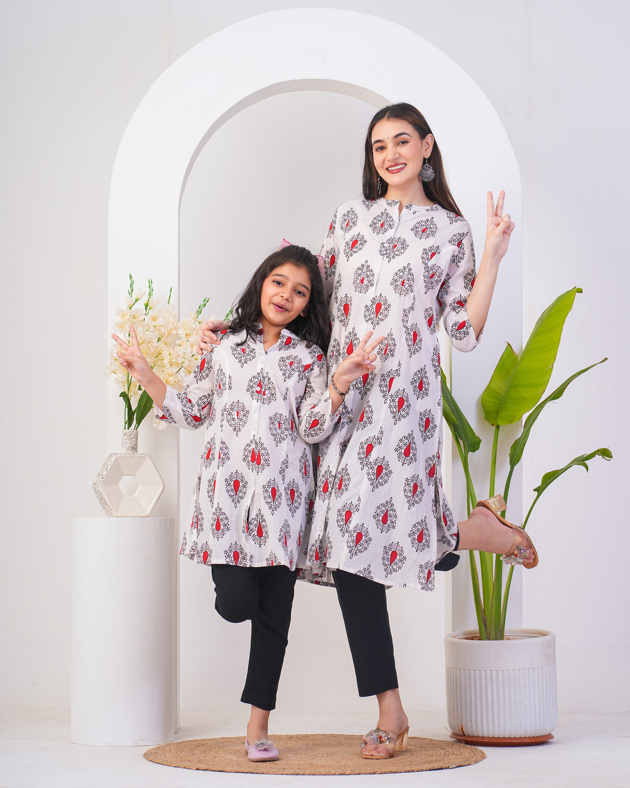White With Floral Printed Cotton Kurti