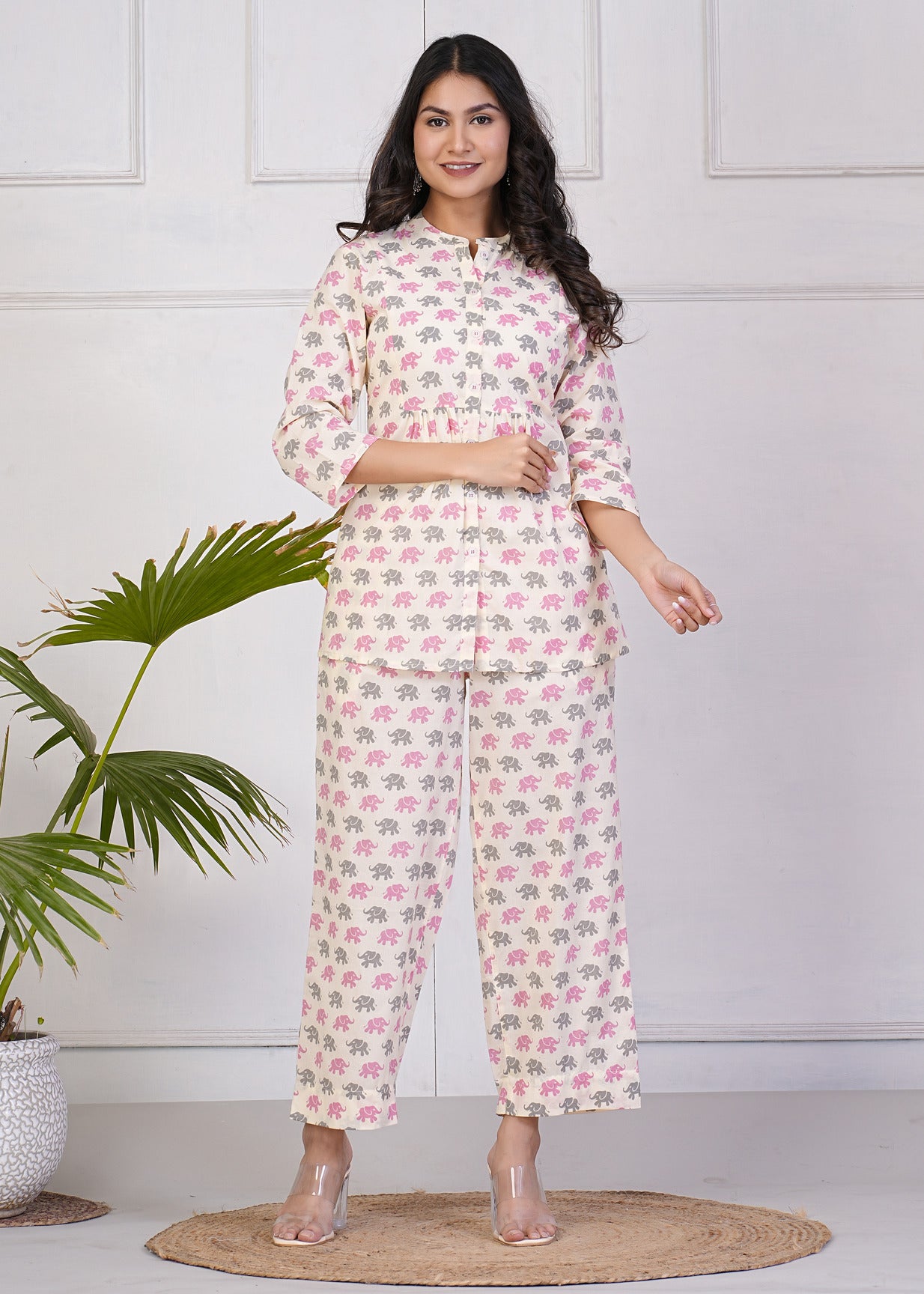 Off-White With Animal Printed Pure Cotton Co-Ord Set