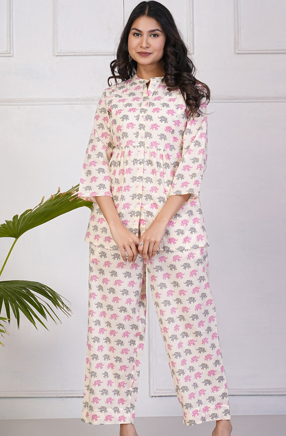 Off-White With Animal Printed Pure Cotton Co-Ord Set