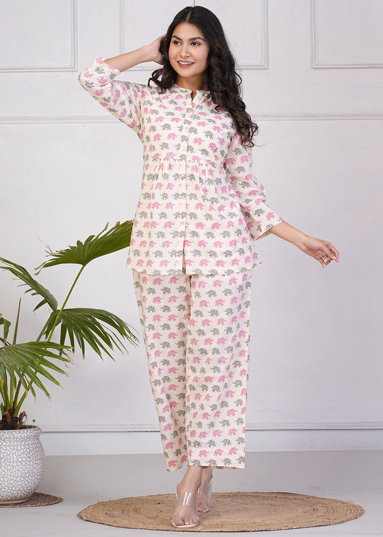 Off-White With Animal Printed Pure Cotton Co-Ord Set