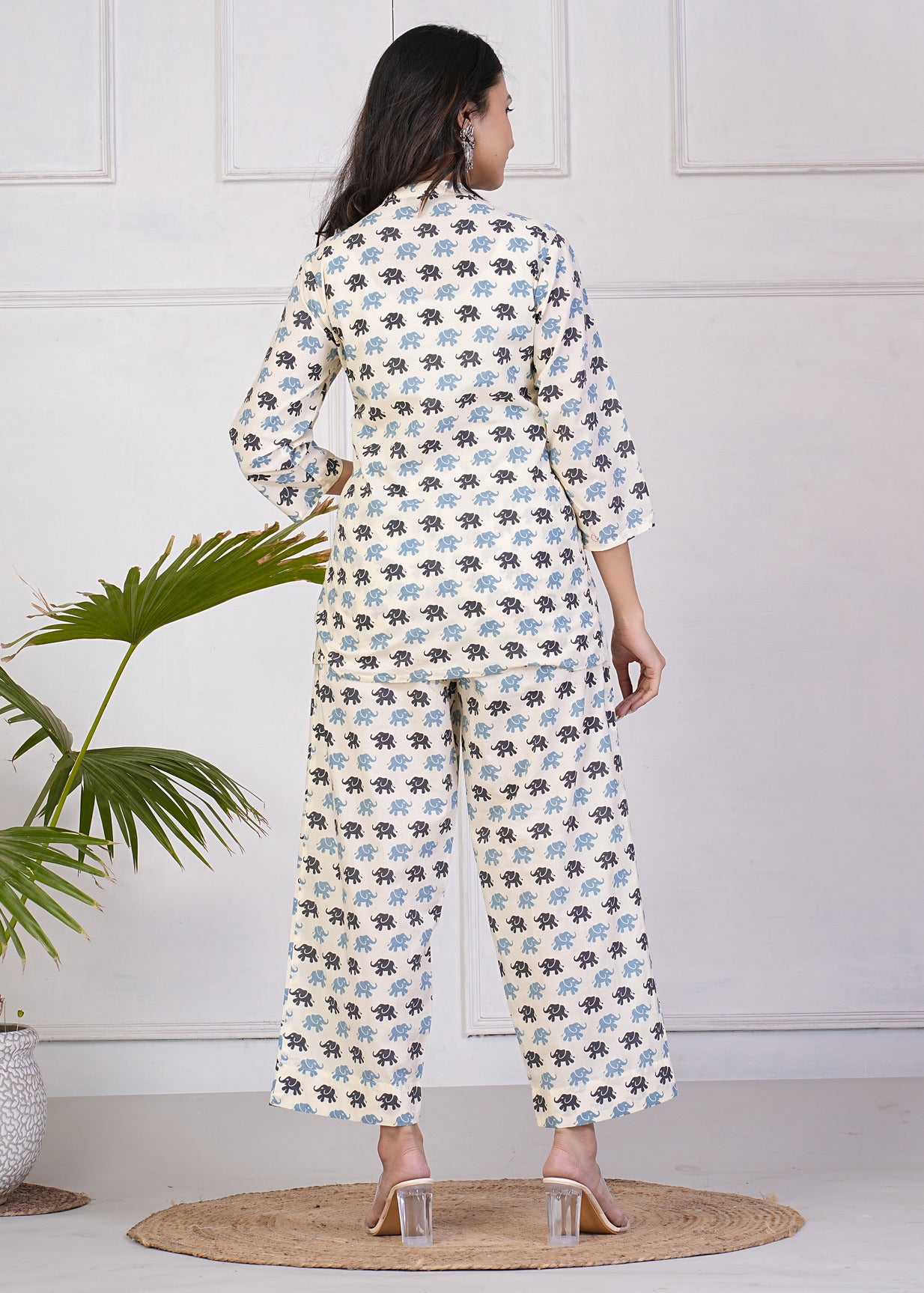 Off-White With Animal Printed Pure Cotton Co-Ord Set