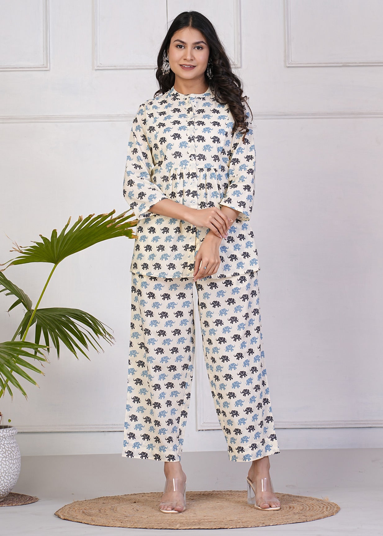 Off-White With Animal Printed Pure Cotton Co-Ord Set
