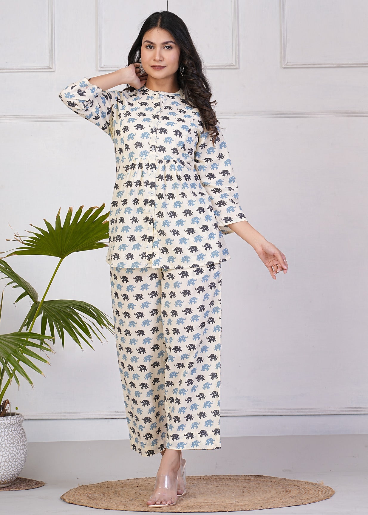 Off-White With Animal Printed Pure Cotton Co-Ord Set