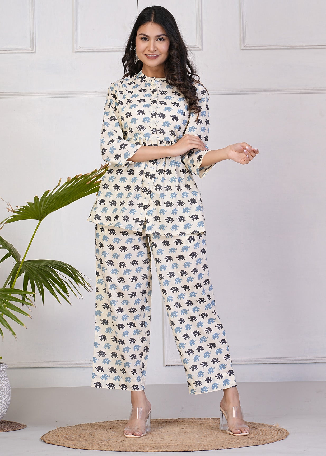 Off-White With Animal Printed Pure Cotton Co-Ord Set