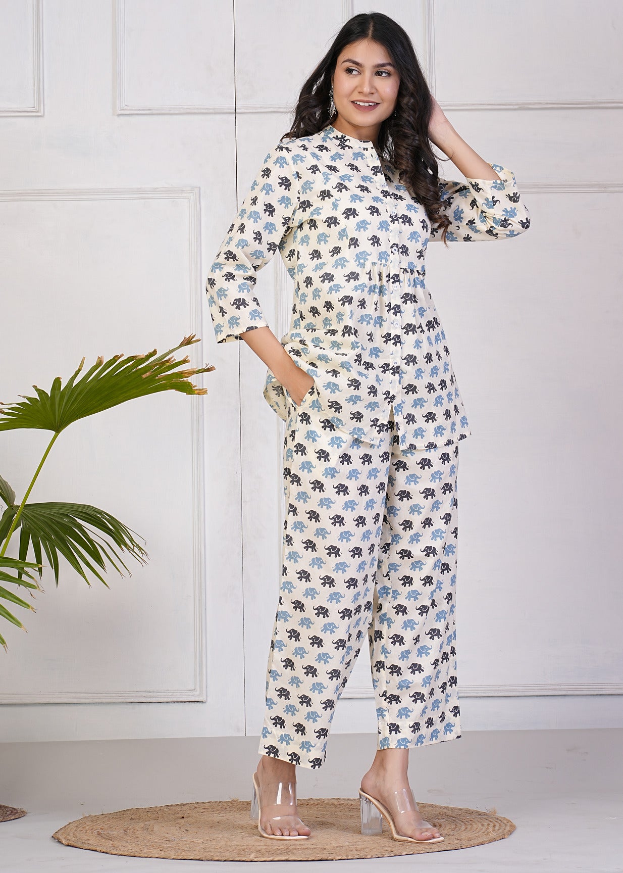 Off-White With Animal Printed Pure Cotton Co-Ord Set