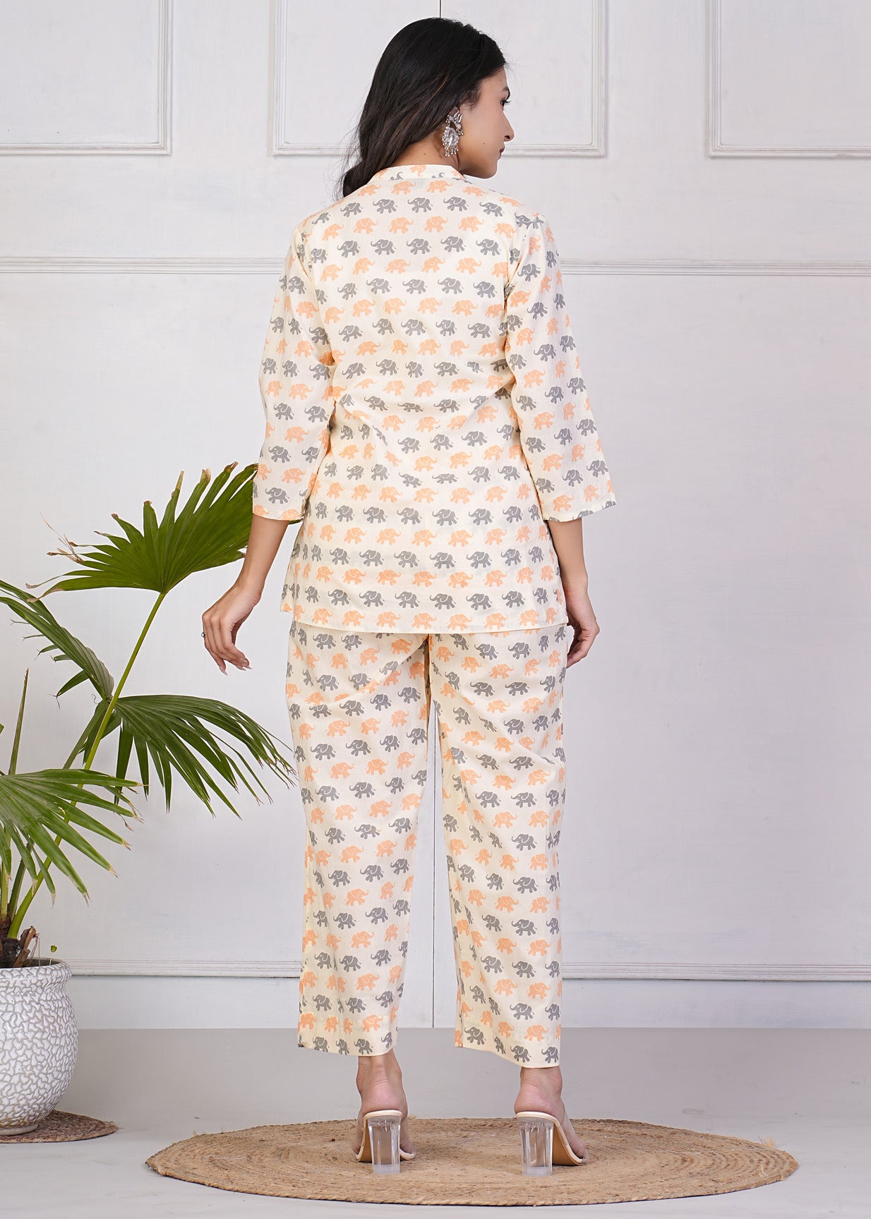 Off-White With Animal Printed Pure Cotton Co-Ord Set