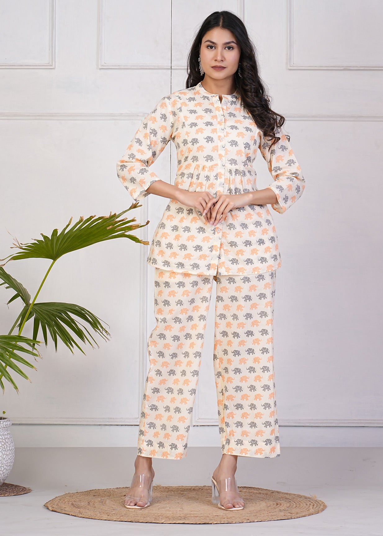 Off-White With Animal Printed Pure Cotton Co-Ord Set