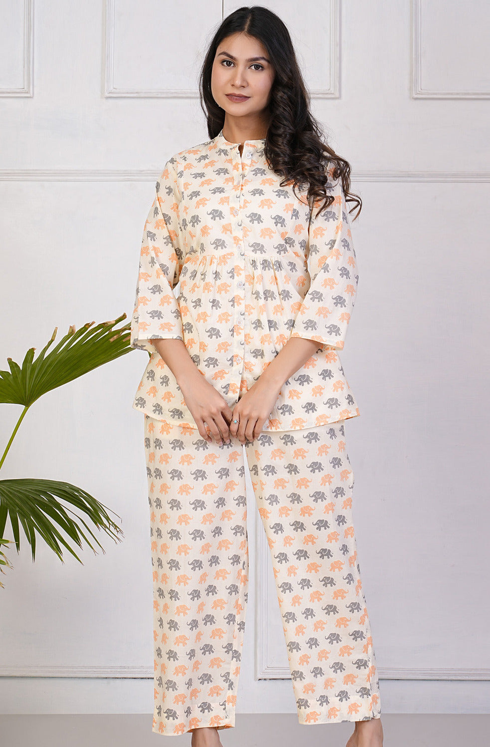 Off-White With Animal Printed Pure Cotton Co-Ord Set