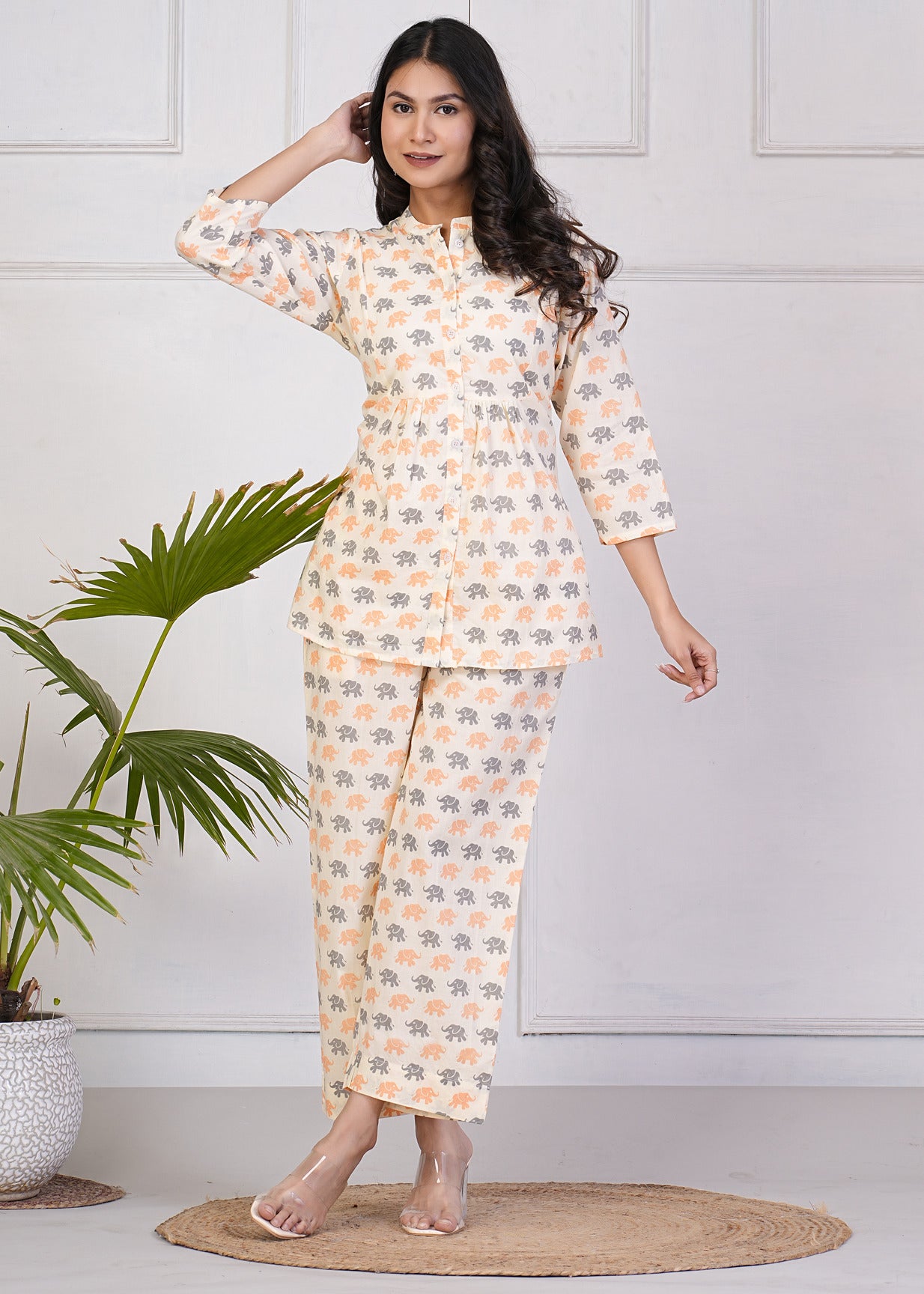 Off-White With Animal Printed Pure Cotton Co-Ord Set