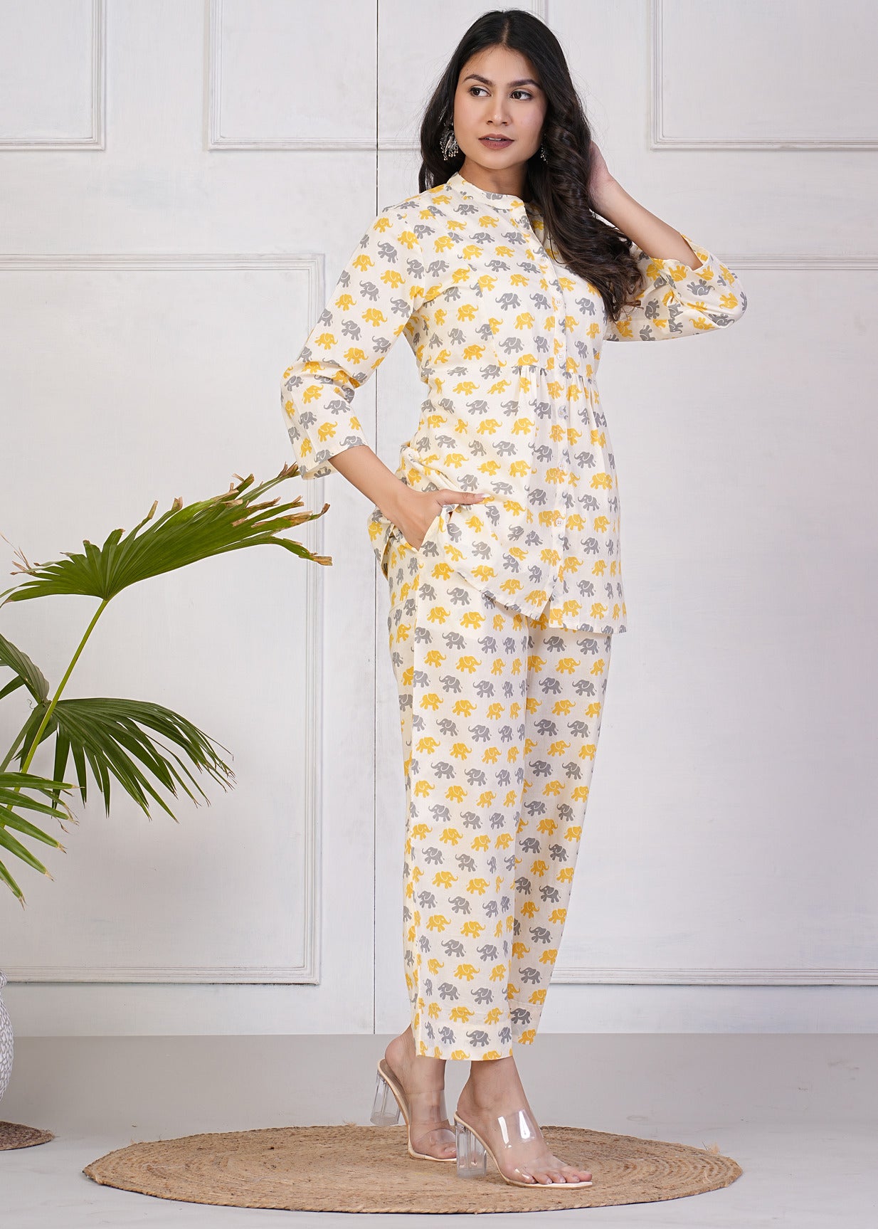 Off-White With Animal Printed Pure Cotton Co-Ord Set