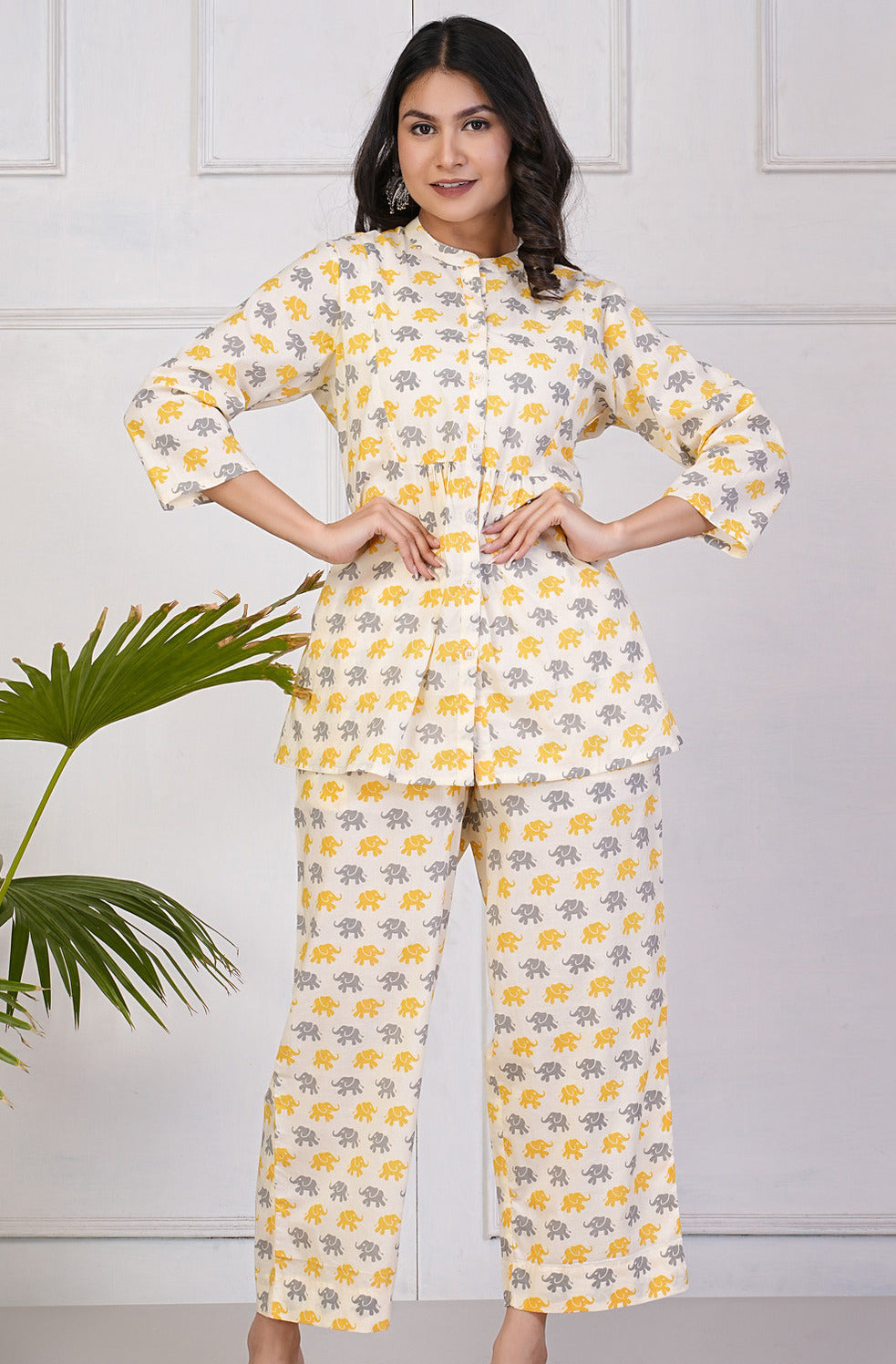 Off-White With Animal Printed Pure Cotton Co-Ord Set