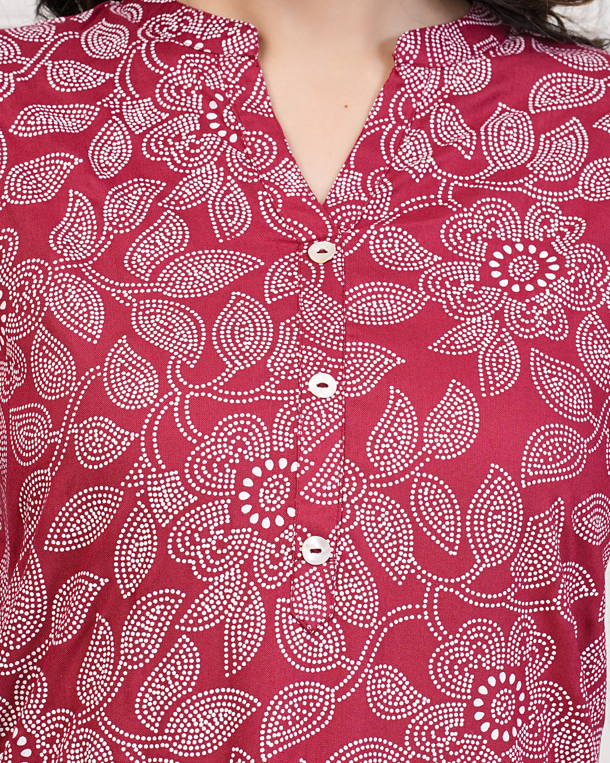 Maroon With Block Printed Rayon Kurti Set