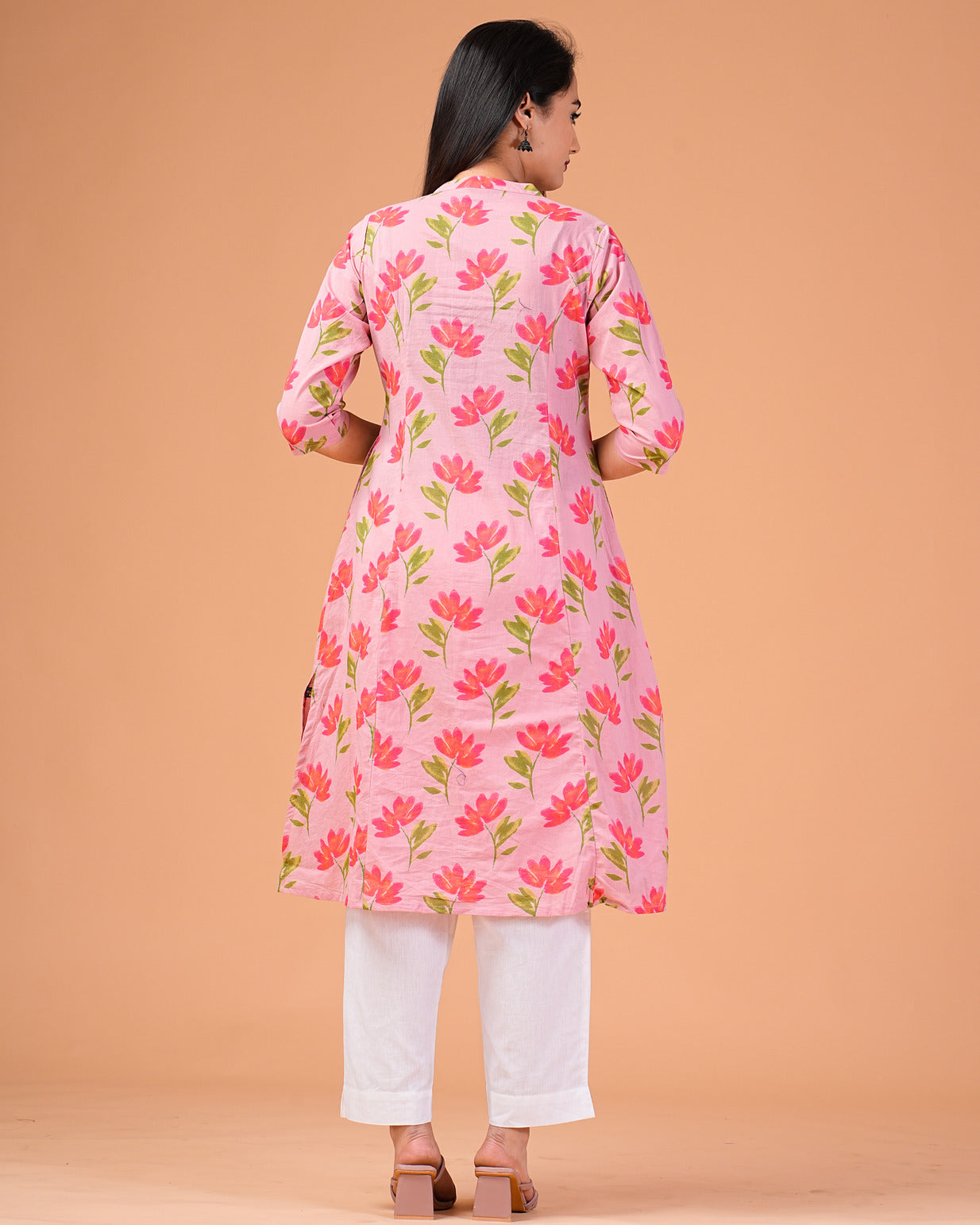 Pink Floral Printed Cotton Kurti