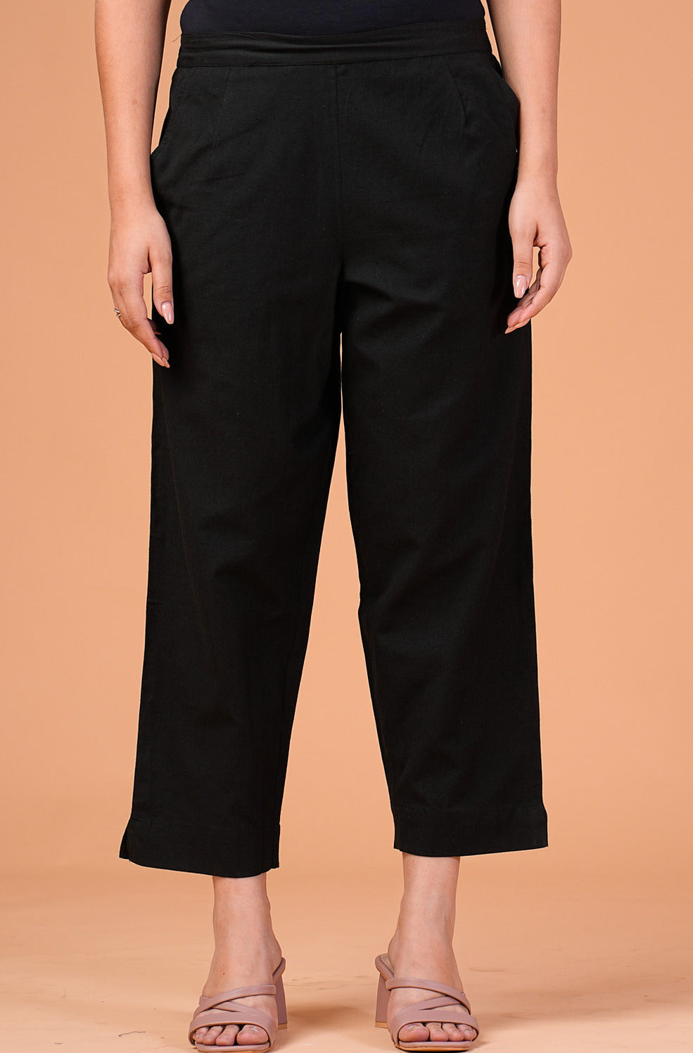 Black Cotton Regular Fit Straight Pant