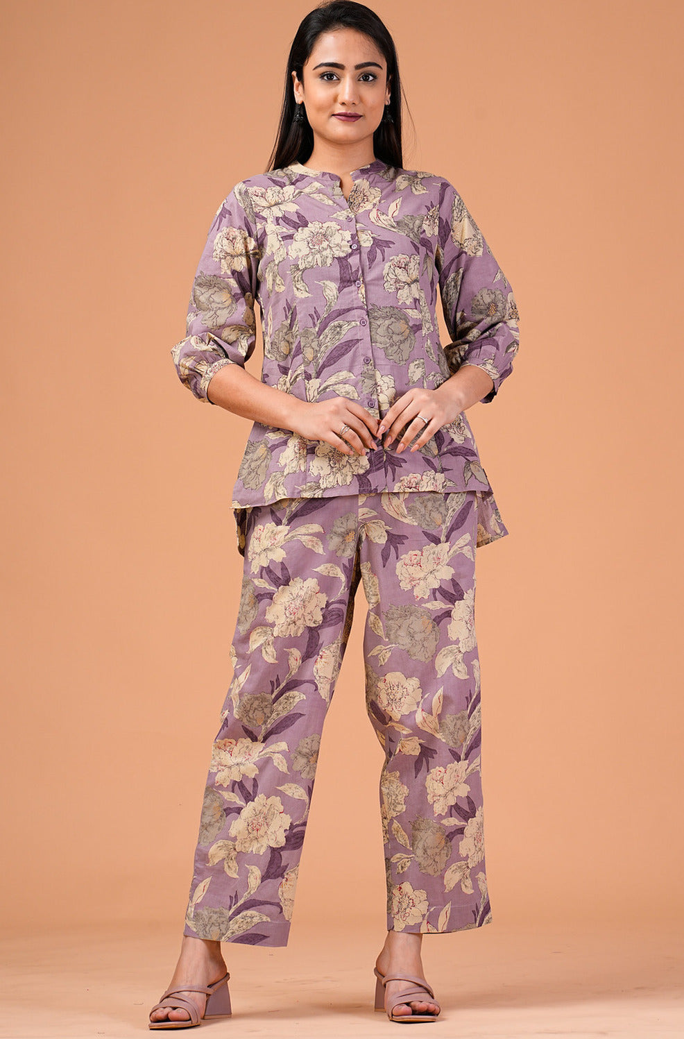 Mauve Floral Cotton Co-Ord Set