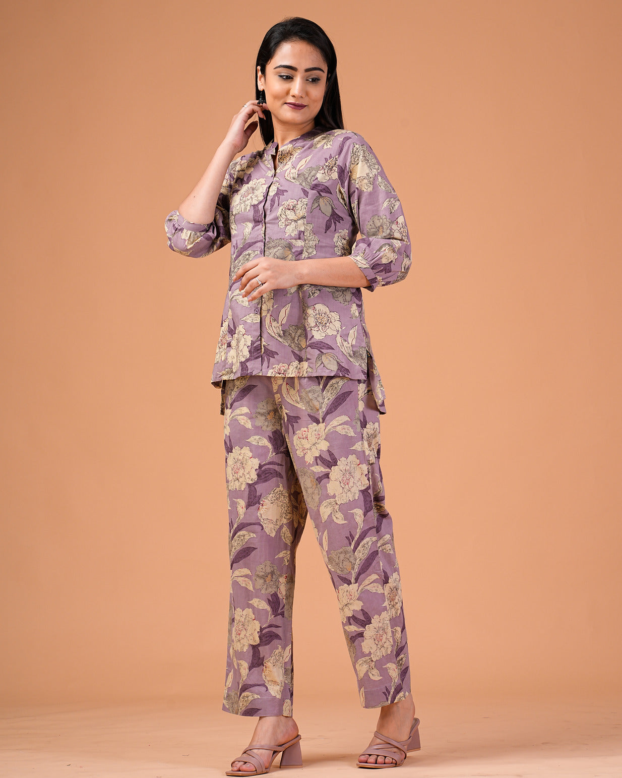 Mauve Floral Cotton Co-Ord Set