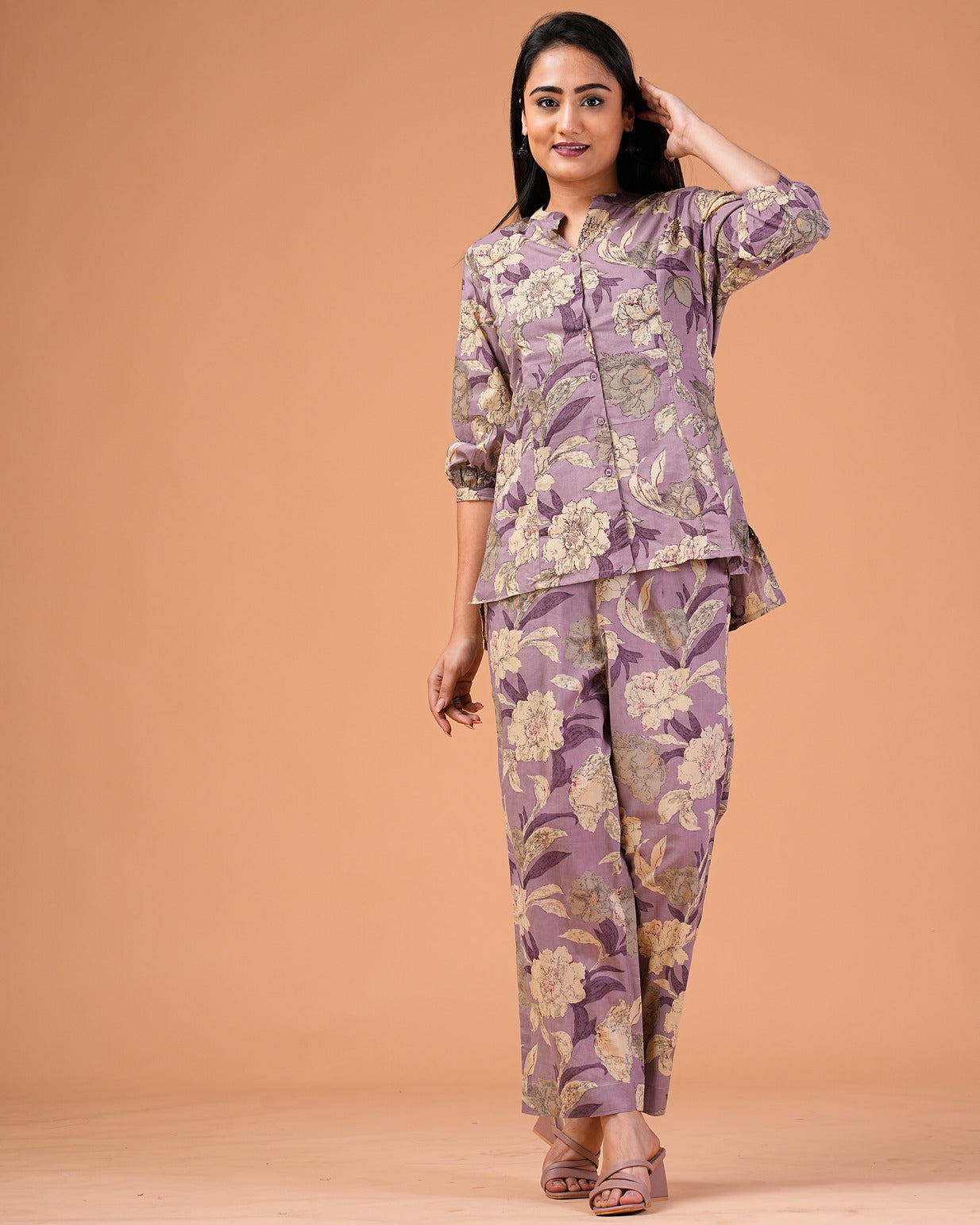 Mauve Floral Cotton Co-Ord Set
