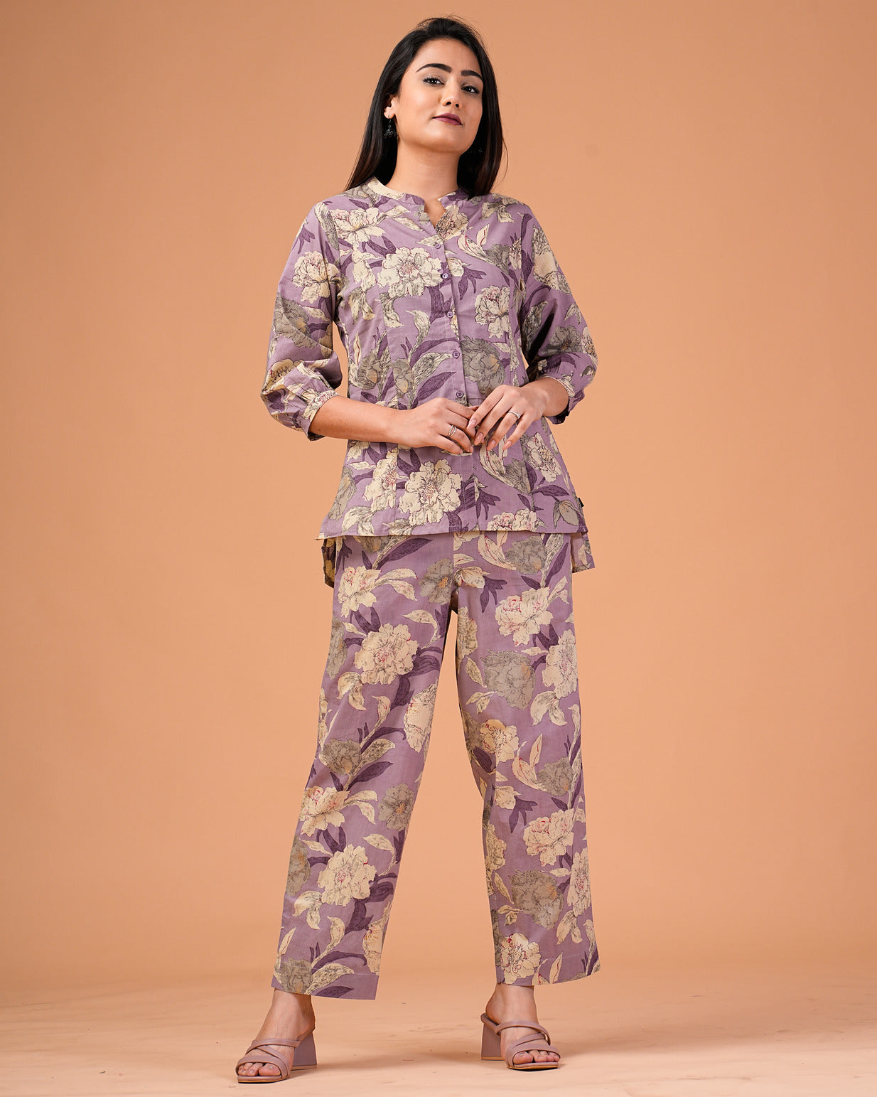 Mauve Floral Cotton Co-Ord Set