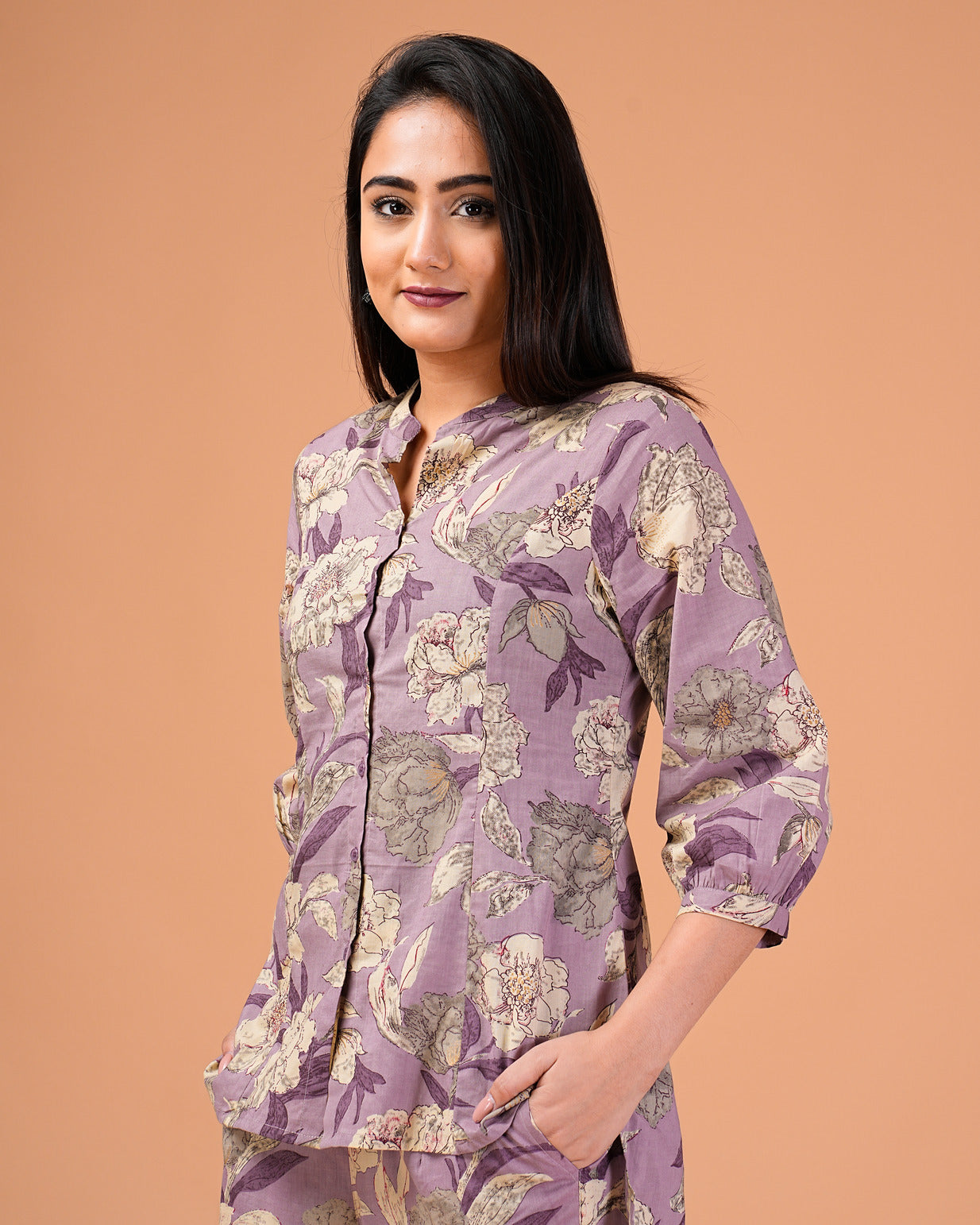 Mauve Floral Cotton Co-Ord Set