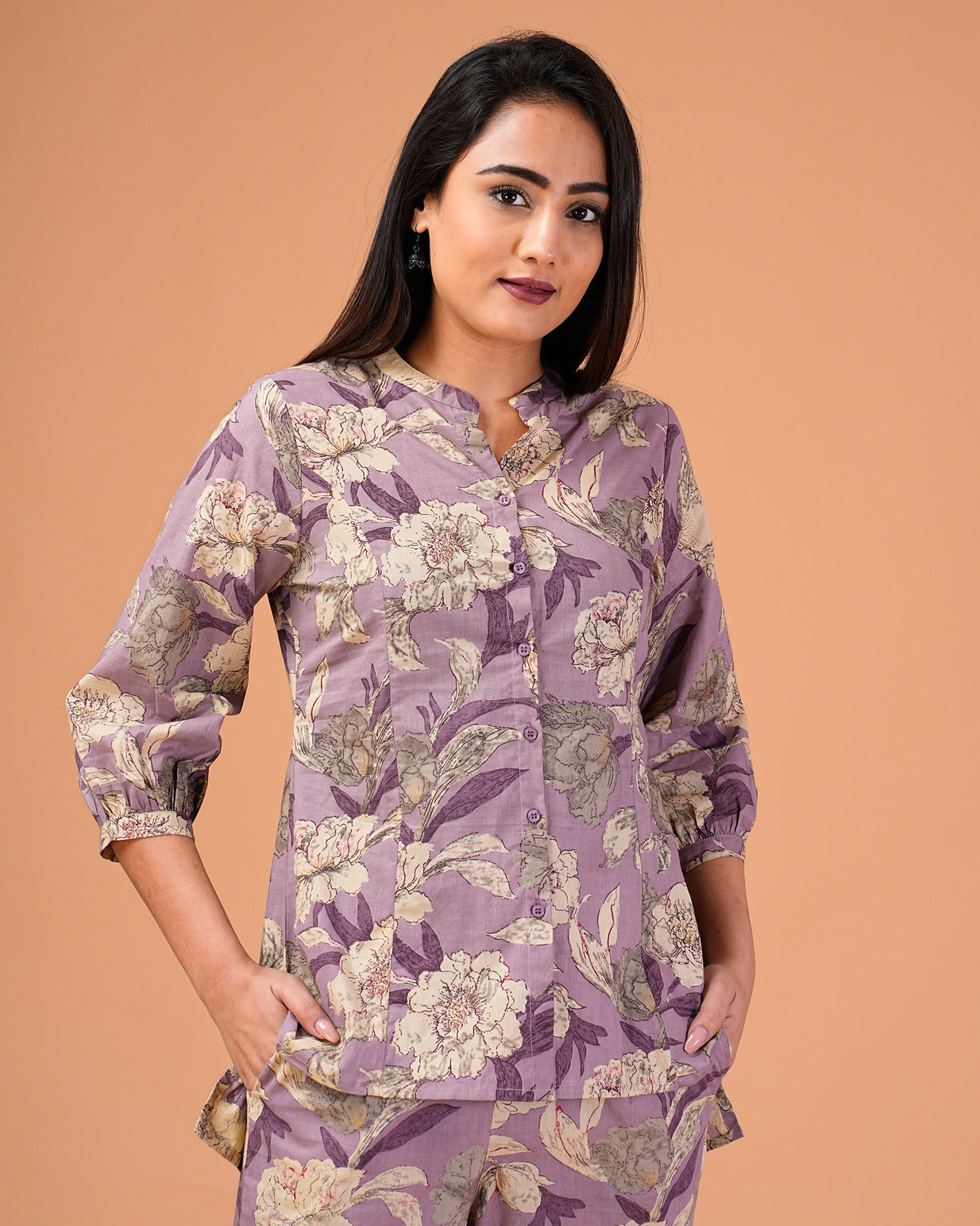 Mauve Floral Cotton Co-Ord Set