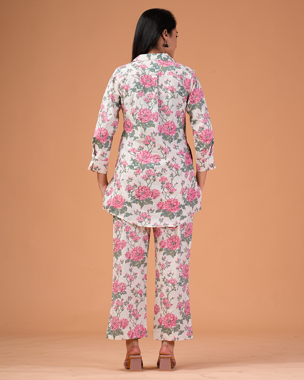 Off-White With Pink Floral Print Co-ord Set