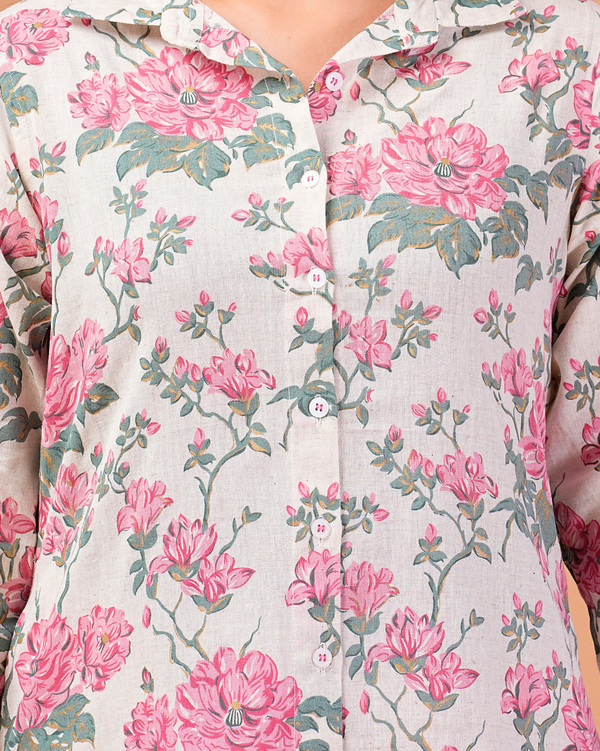 Off-White With Pink Floral Print Co-ord Set