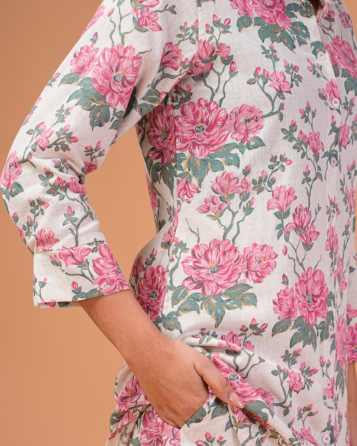 Off-White With Pink Floral Print Co-ord Set