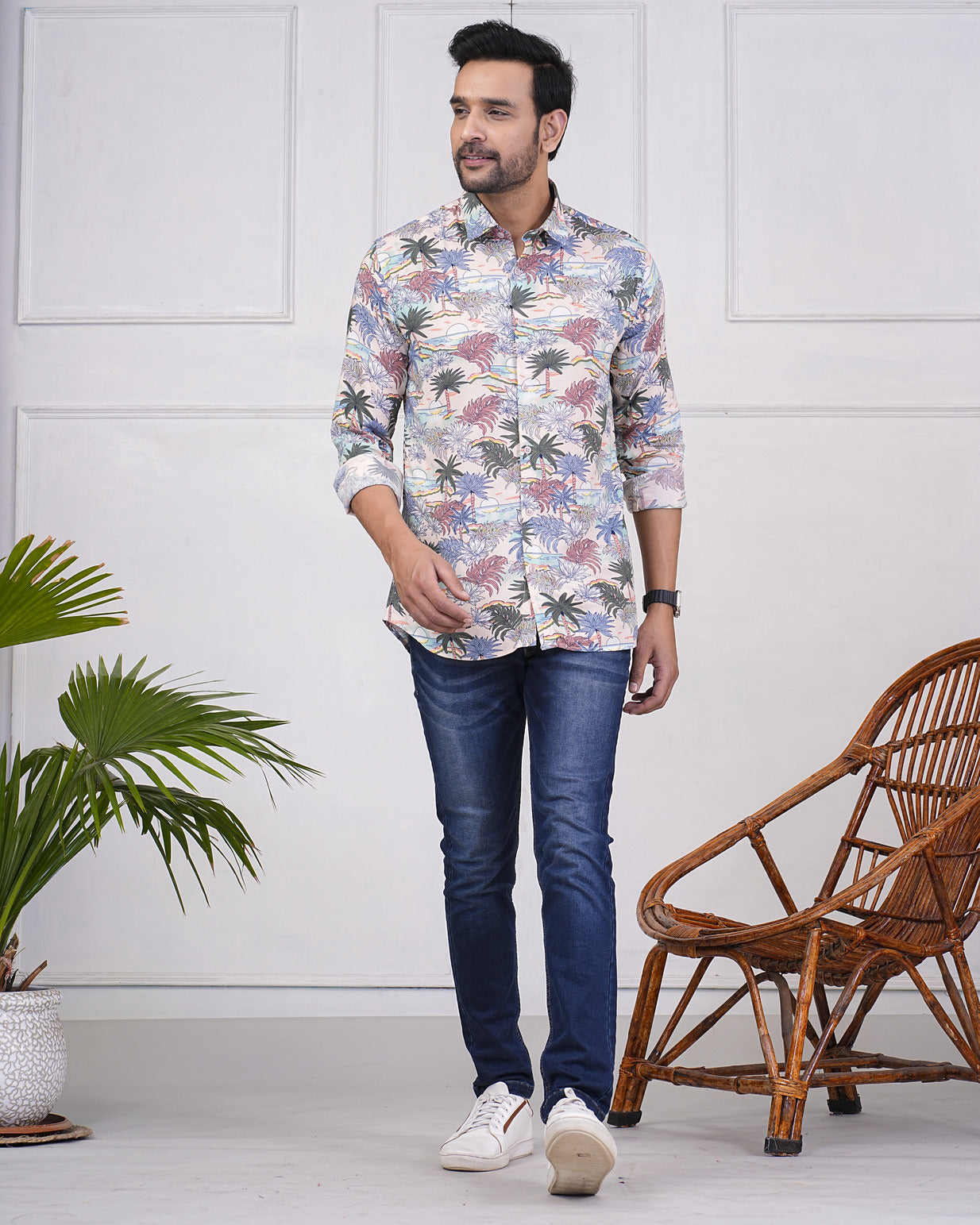 Flower Print With Rayon Fabric Regular Fit Men's Shirt