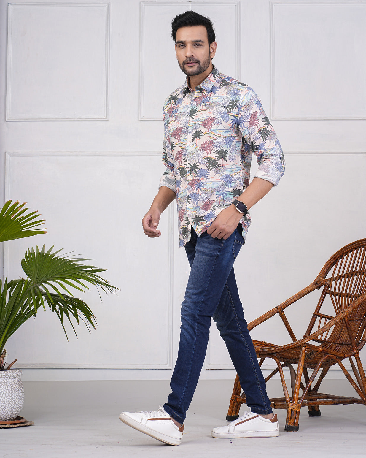 Flower Print With Rayon Fabric Regular Fit Men's Shirt