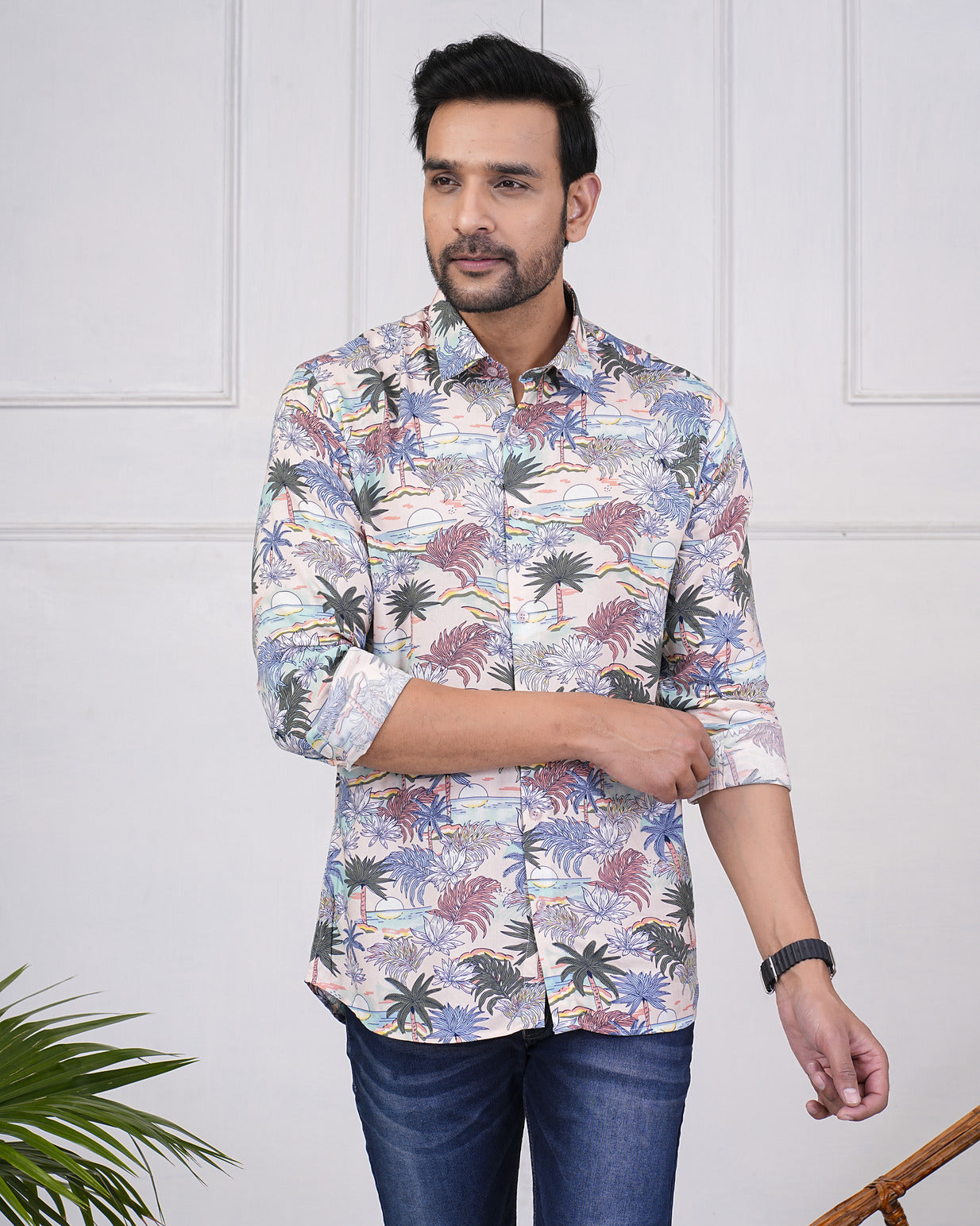 Flower Print With Rayon Fabric Regular Fit Men's Shirt