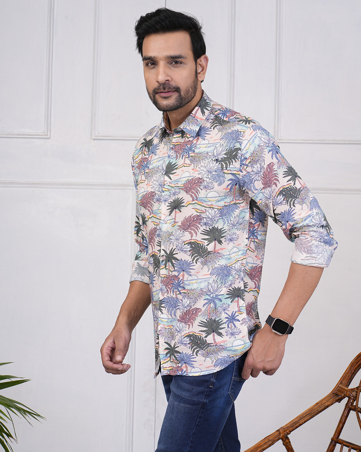 Flower Print With Rayon Fabric Regular Fit Men's Shirt