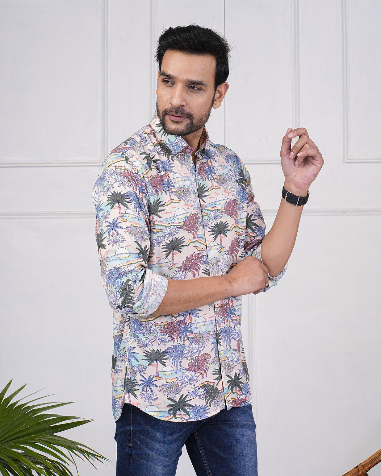 Flower Print With Rayon Fabric Regular Fit Men's Shirt