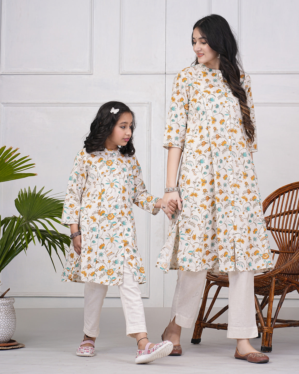 Off-White With Multicolor Floral Print Cotton Kurti