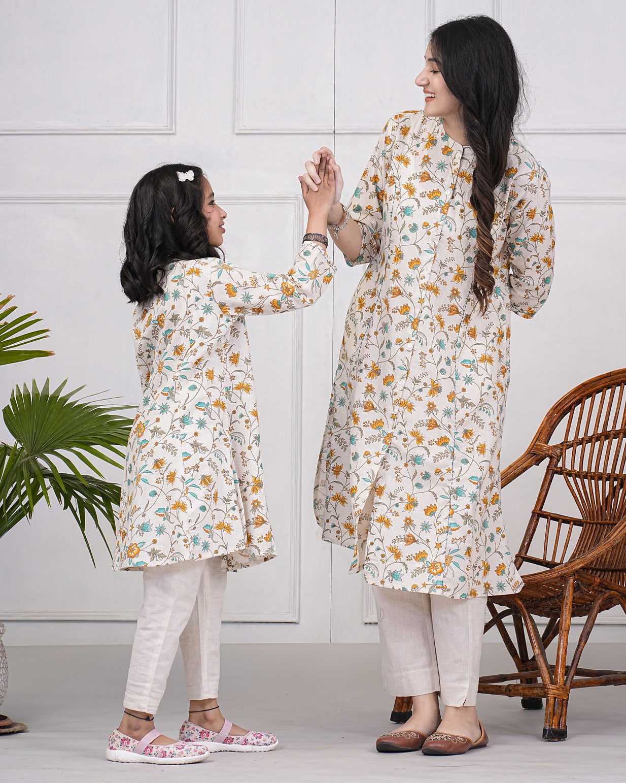 Off-White With Multicolor Floral Print Cotton Kurti