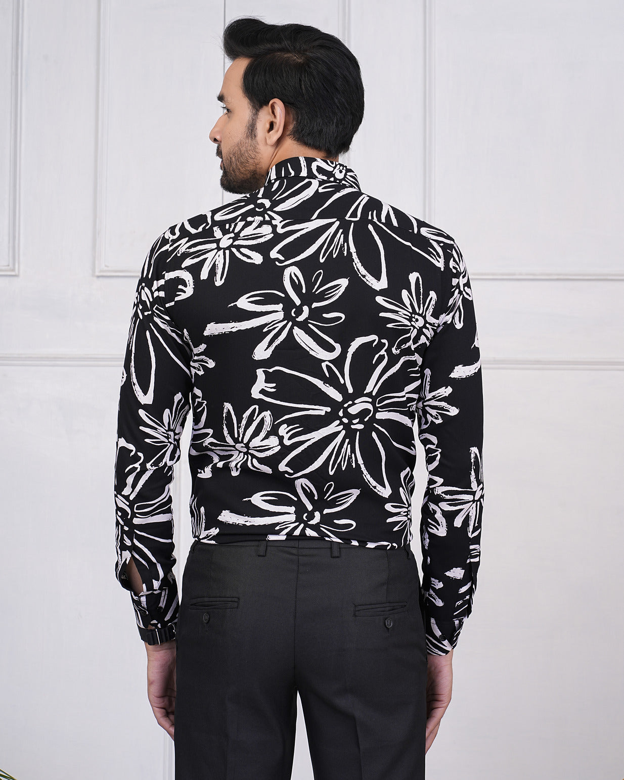 Black With White Rayon Fabric Regular Fit Men's Shirt