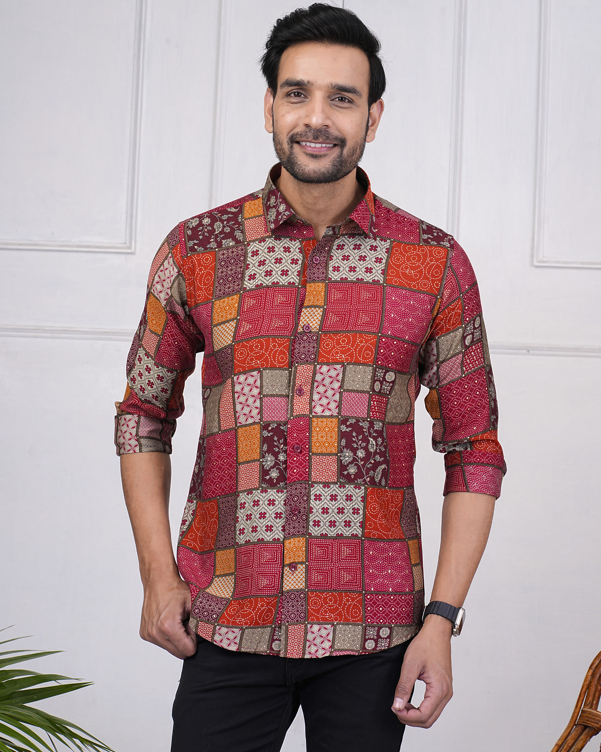 Jaipuri Print Maslin Fabric Regular Fit Men's Shirt