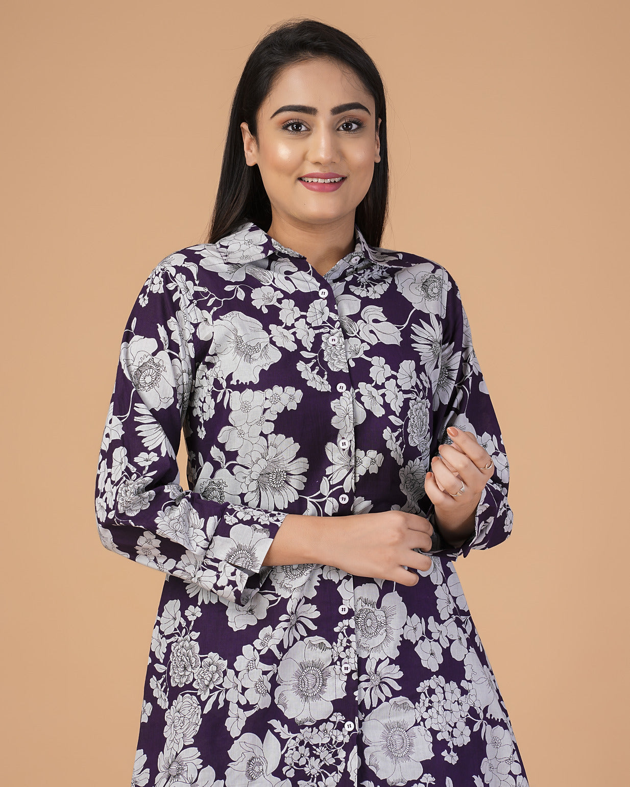 Purple Floral Collar Cotton Co-ord Set