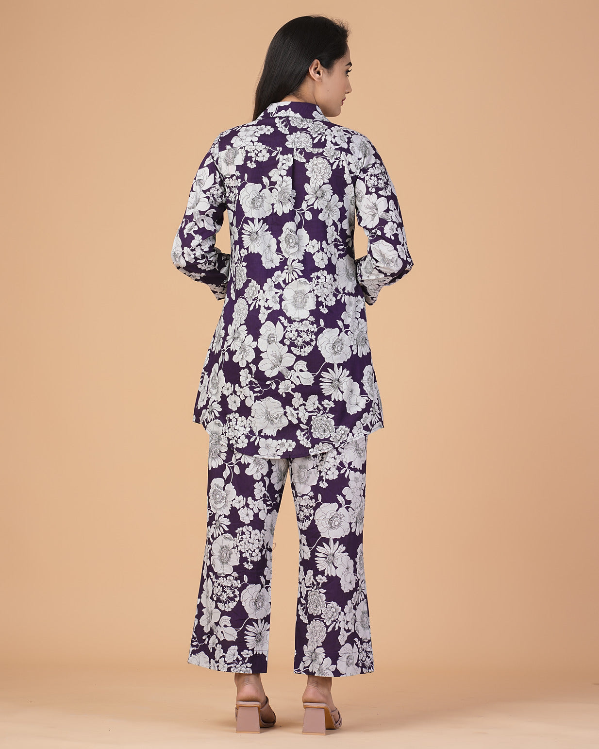 Purple Floral Collar Cotton Co-ord Set