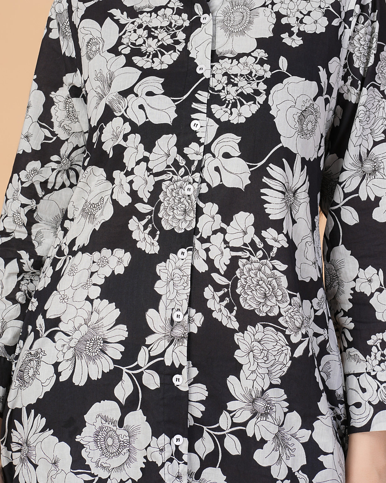 Black and Grey Floral Collar Muslin Co-ord Set