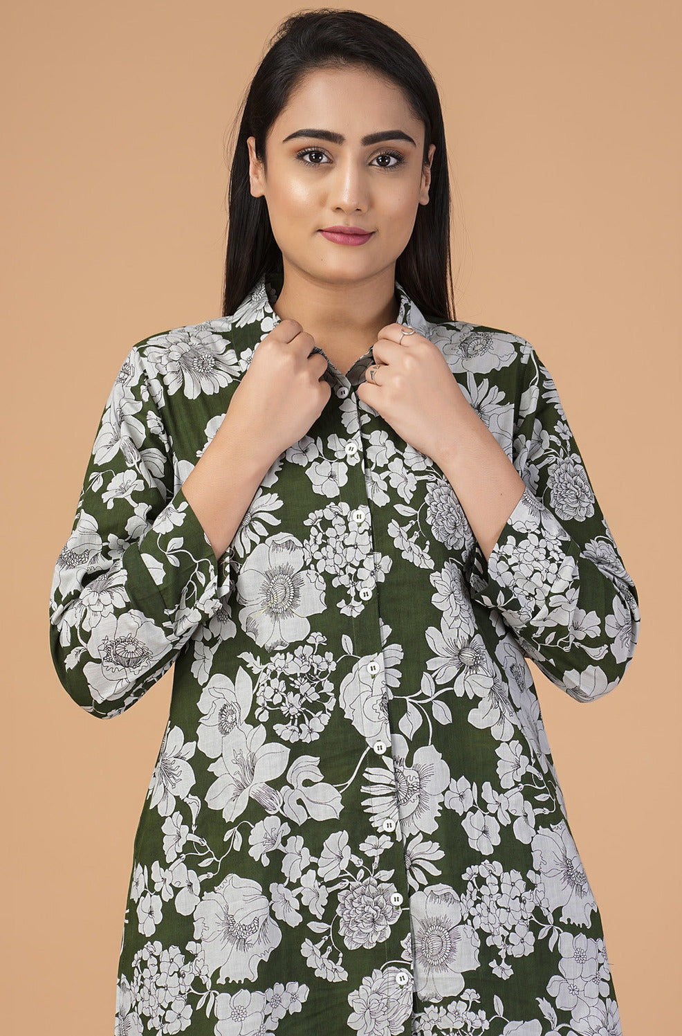 Green Floral Collar Cotton Co-ord Set