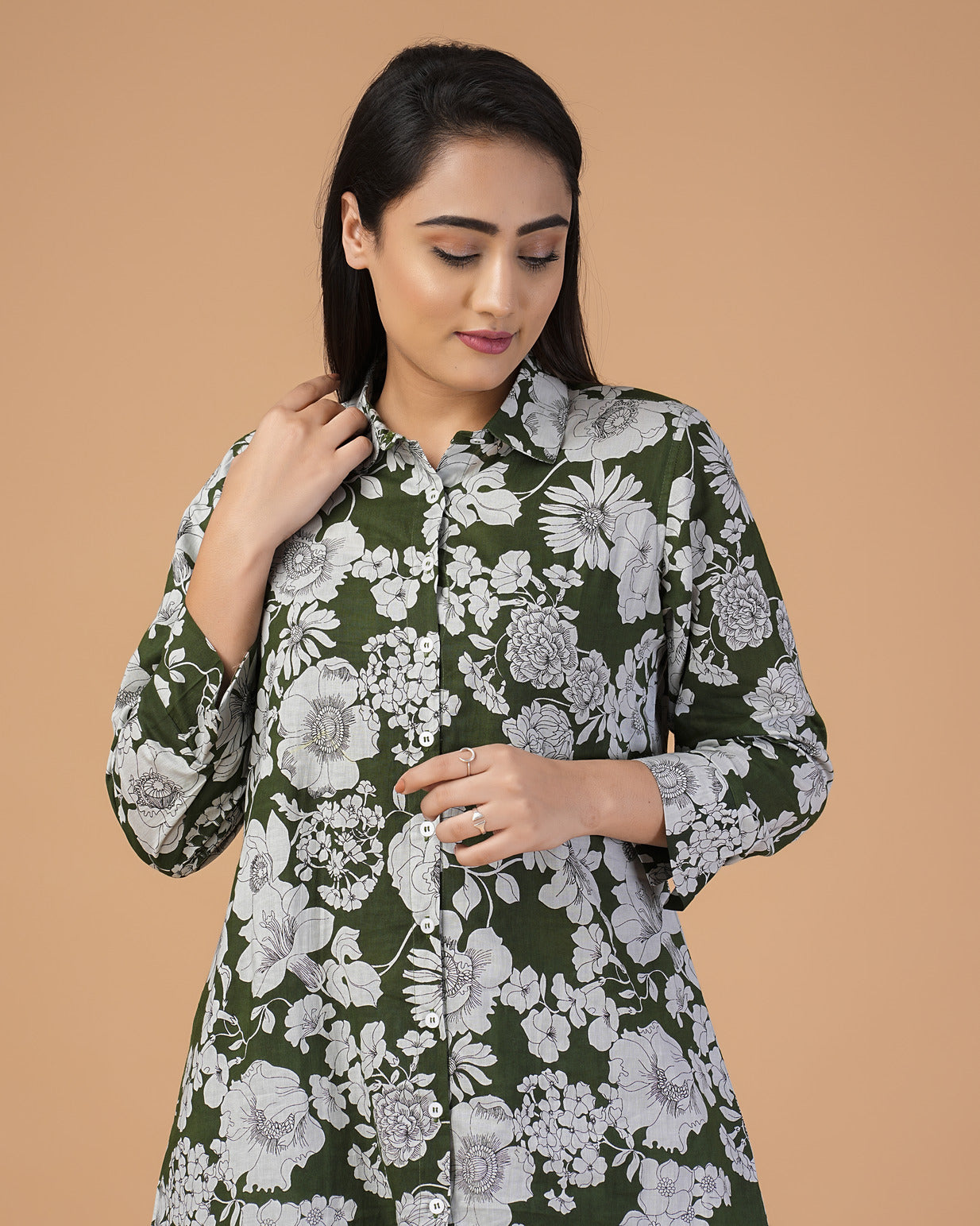 Green Floral Collar Cotton Co-ord Set