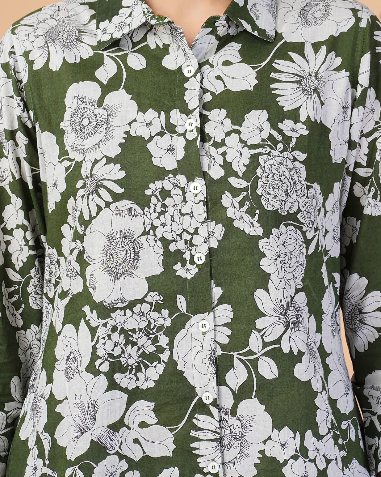 Green Floral Collar Cotton Co-ord Set