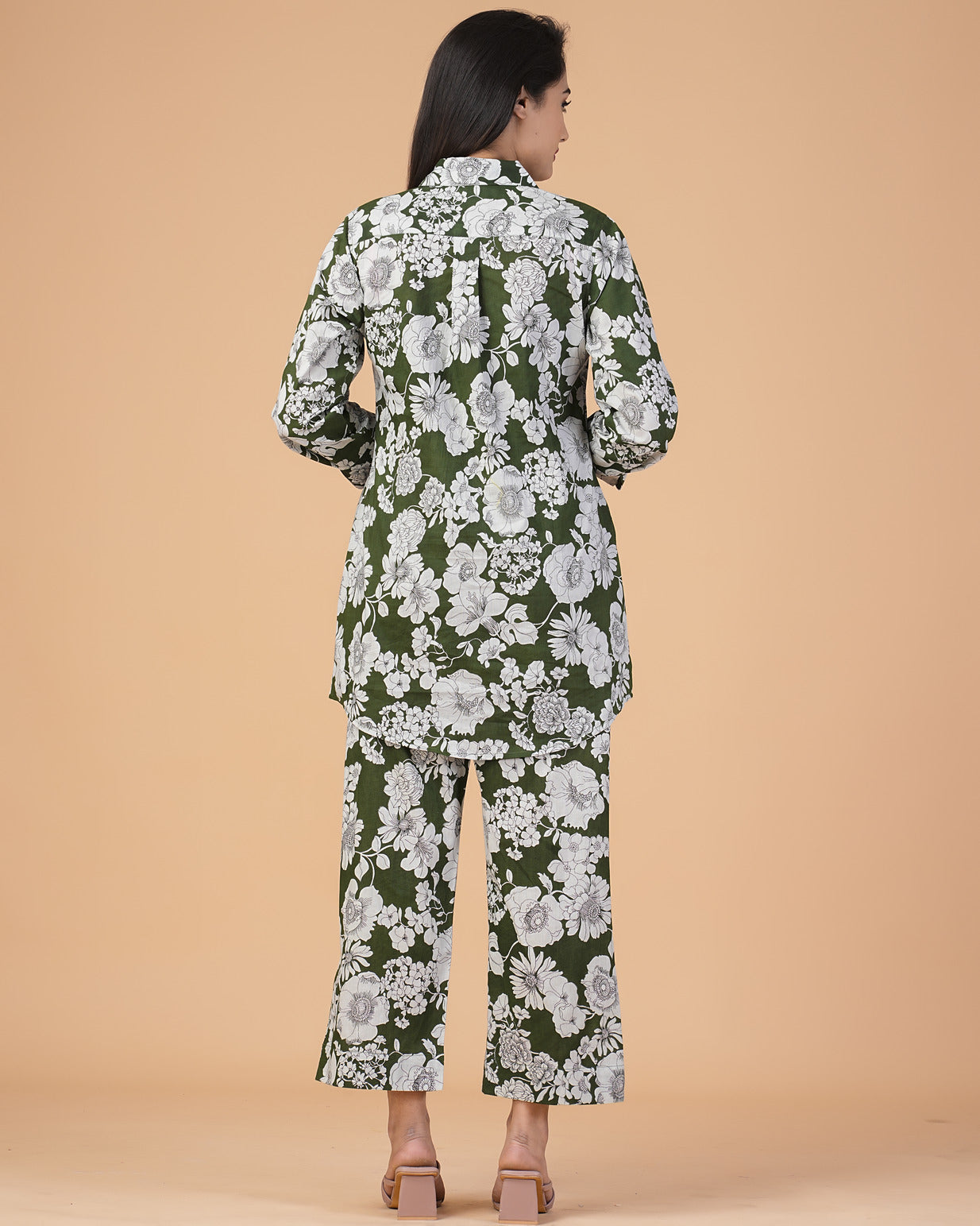 Green Floral Collar Cotton Co-ord Set