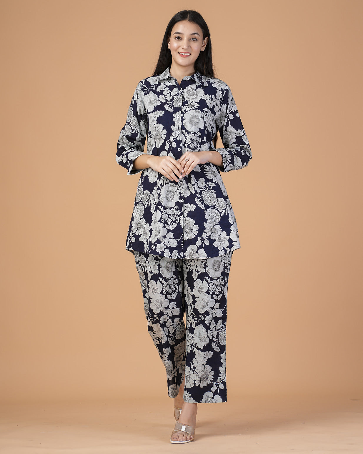 Blue Floral Collar Cotton Co-ord Set