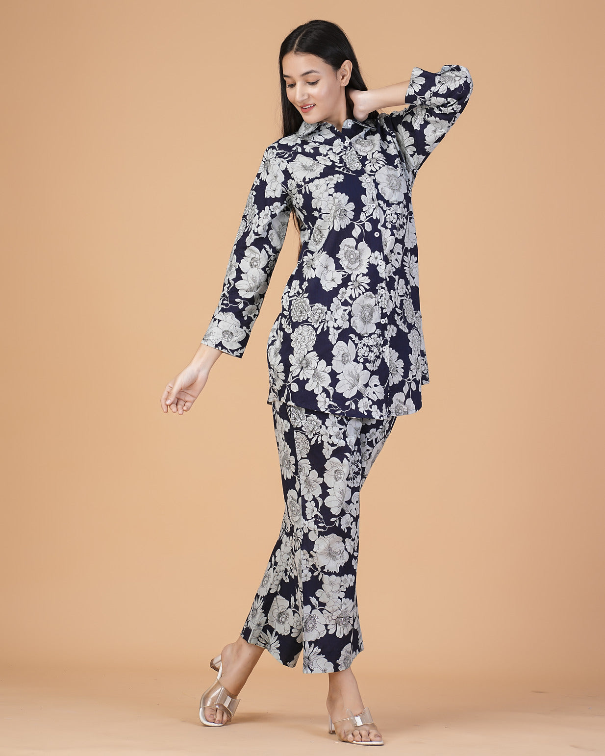 Blue Floral Collar Cotton Co-ord Set